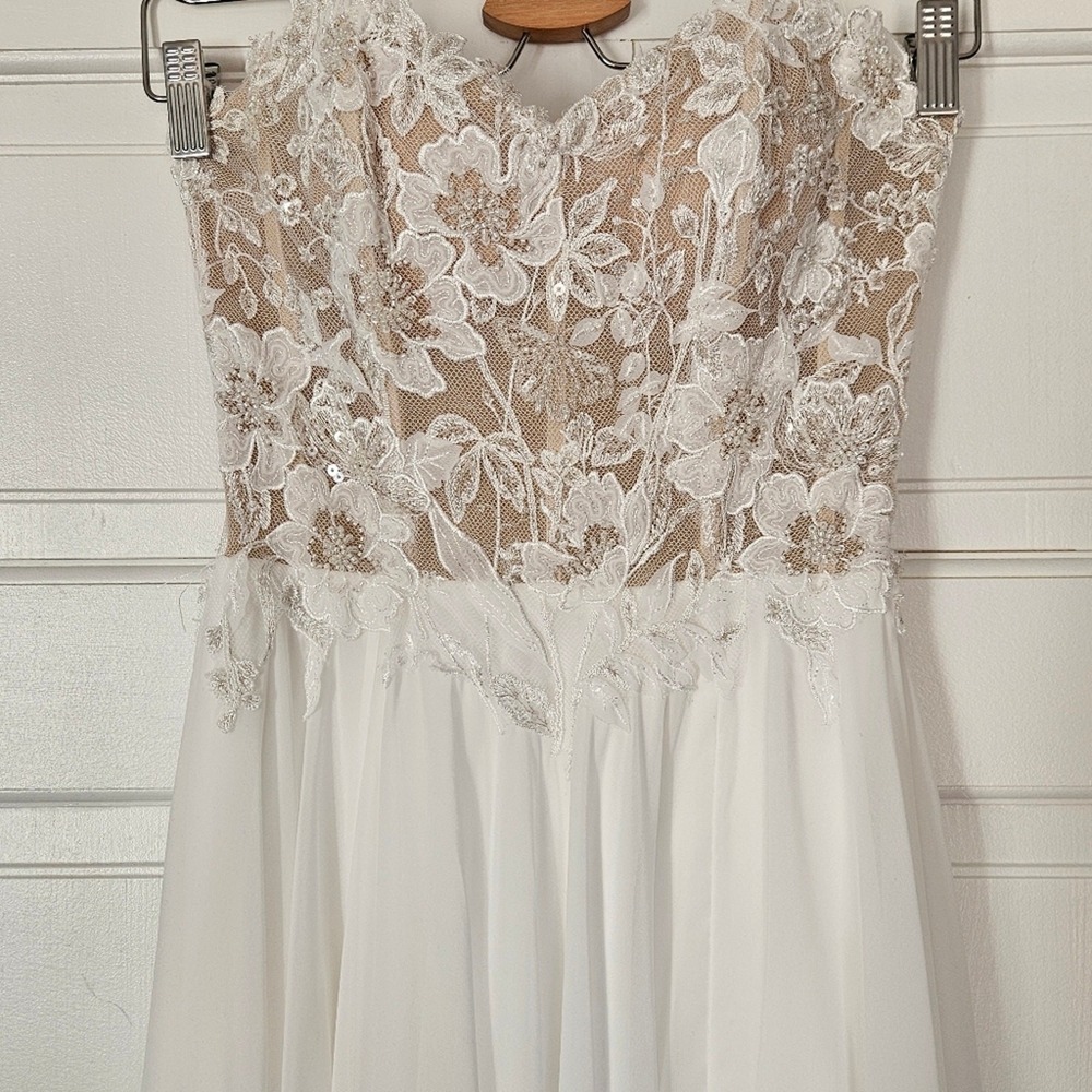 Lillian West Wedding Gown‎ Off the Shoulder Style 66228 With Slit Ethereal Boho - Picture 15 of 16